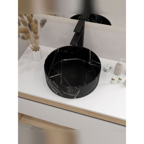 Раковина накладная Watersense Milana D35 W00762 360х360х125 мм мрамор черный матовый