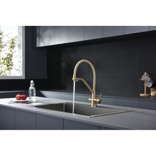Смеситель для кухни Fmark FS0662-XC07 с подключением фильтра питьевой воды, с гибким изливом, матовое золото (6)