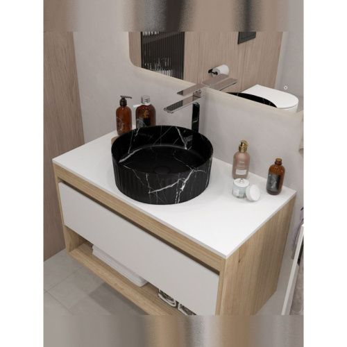Раковина накладная Watersense Paula D37 W00772 370х370х130 мм мрамор черный матовый