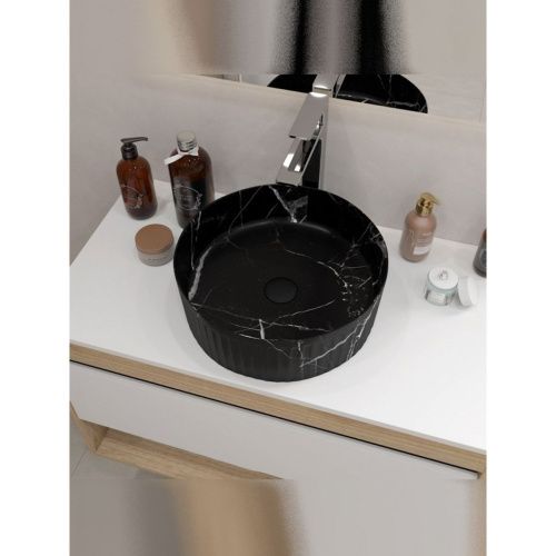 Раковина накладная Watersense Paula D37 W00772 370х370х130 мм мрамор черный матовый
