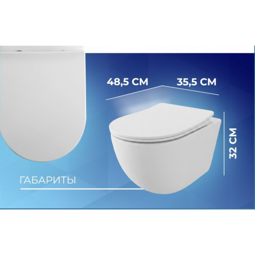 Унитаз подвесной безободковый торнадо Watersense Milana Vortex W01830 48,5х32х35,5 см микролифт