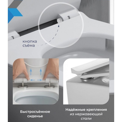Унитаз подвесной безободковый торнадо Watersense Rita Pro Vortex W00751 52х32х35,5 см микролифт