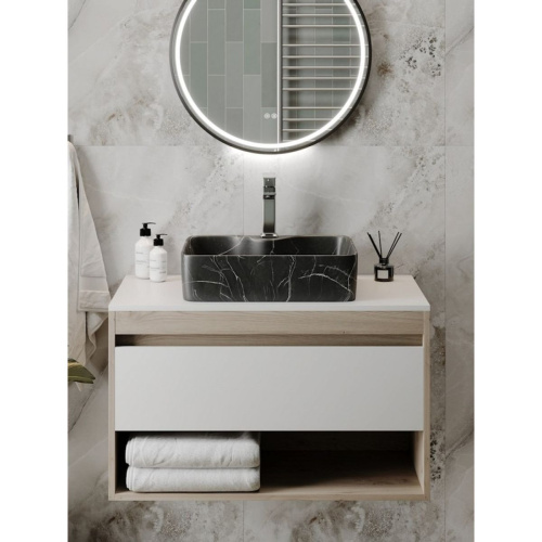 Раковина накладная Watersense Eva S 48 W00753 480х370х135 мм с полочкой под смеситель, черный мрамор