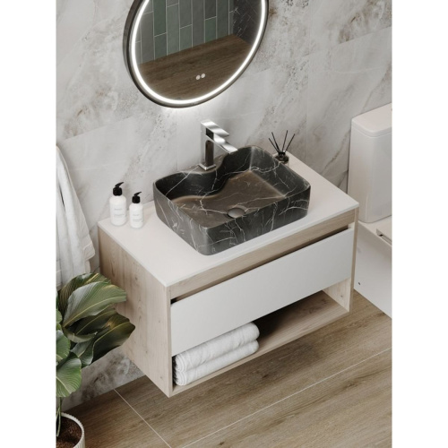 Раковина накладная Watersense Eva S 48 W00753 480х370х135 мм с полочкой под смеситель, черный мрамор