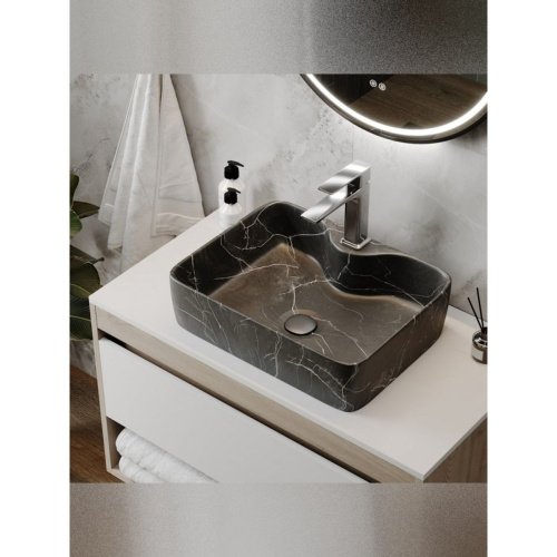 Раковина накладная Watersense Eva S 48 W00753 480х370х135 мм с полочкой под смеситель, черный мрамор