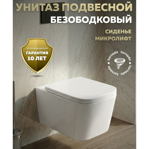 Унитаз подвесной безободковый торнадо Watersense Eva Vortex W01831 49х34х35 см микролифт