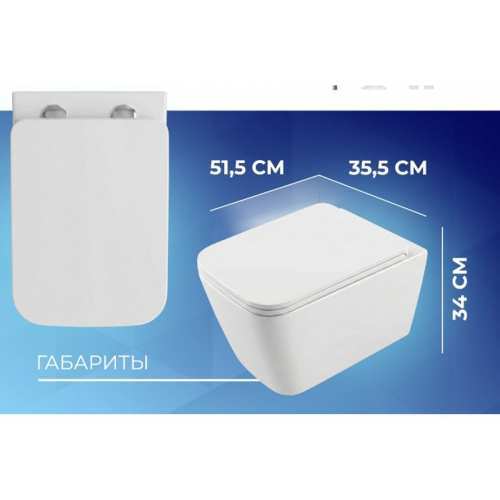 Унитаз подвесной безободковый торнадо Watersense Eva Vortex W01831 49х34х35 см микролифт