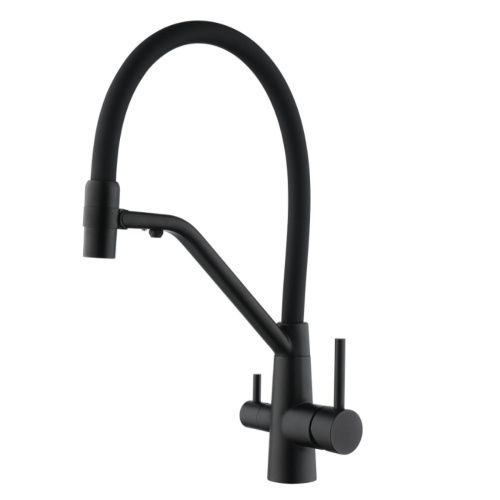 Смеситель для кухни Fmark FS1462-H01. черный, гибкий излив, с подключением фильтра питьевой воды (6)