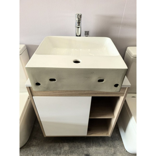 Раковина накладная Watersense Eva 46 Duo W00773 465х420х155 мм с полочкой под смеситель, черно-белый глянец