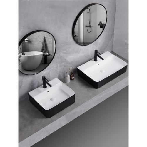 Раковина накладная Watersense Eva 46 Duo W00773 465х420х155 мм с полочкой под смеситель, черно-белый глянец