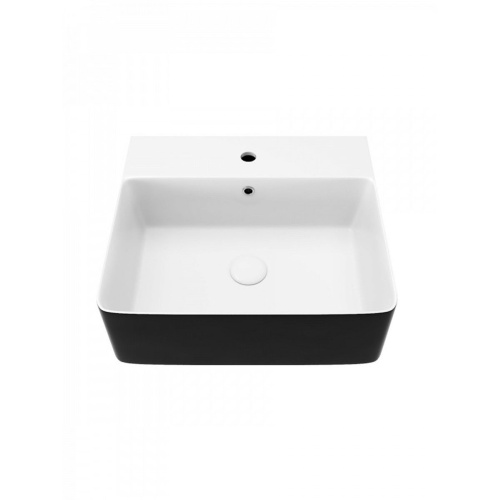 Раковина накладная Watersense Eva 46 Duo W00773 465х420х155 мм с полочкой под смеситель, черно-белый глянец