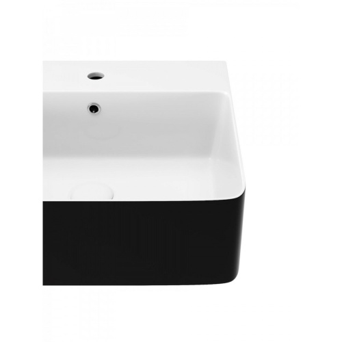 Раковина накладная Watersense Eva 46 Duo W00773 465х420х155 мм с полочкой под смеситель, черно-белый глянец