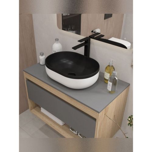 Раковина накладная Watersense Rita 48 Duo artceramic W00767 485х350х140 мм черно-белый матовый