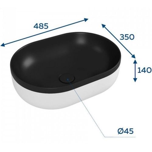 Раковина накладная Watersense Rita 48 Duo artceramic W00767 485х350х140 мм черно-белый матовый