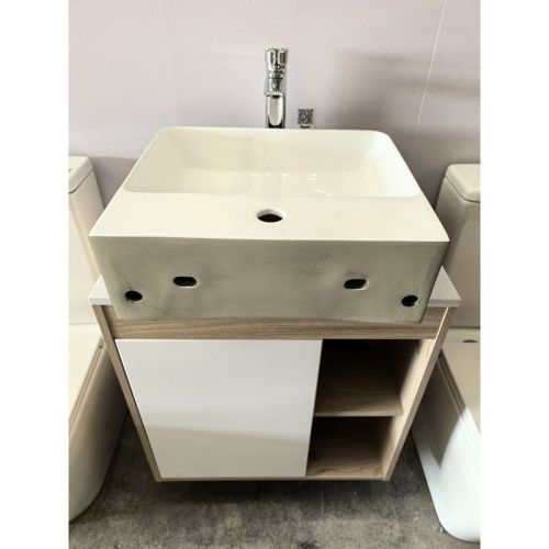 Раковина накладная Watersense Eva 60 Duo W00774 605х415х135 мм с полочкой под смеситель, черно-белый глянец