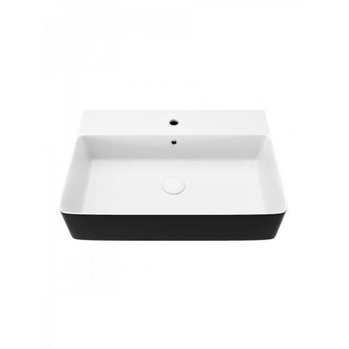 Раковина накладная Watersense Eva 60 Duo W00774 605х415х135 мм с полочкой под смеситель, черно-белый глянец