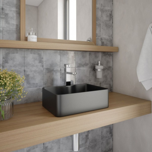 Раковина накладная Watersense Eva Mini 41 W00174 405х300х130 мм с полочкой под смеситель, черная матовая