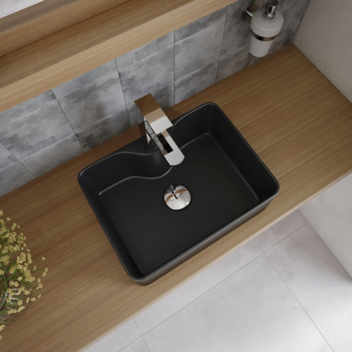 Раковина накладная Watersense Eva Mini 41 W00174 405х300х130 мм с полочкой под смеситель, черная матовая