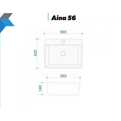 Раковина накладная Watersense Alina 56 W00020 565х425х140 мм с полочкой под смеситель, белая