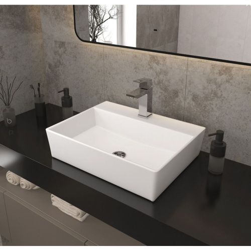 Раковина накладная Watersense Alina 56 W00020 565х425х140 мм с полочкой под смеситель, белая