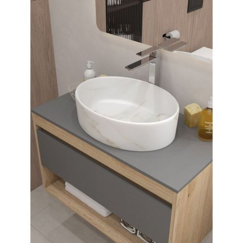Раковина накладная Watersense Amelia 50 W00770 505х360х140 мм мрамор белый матовый