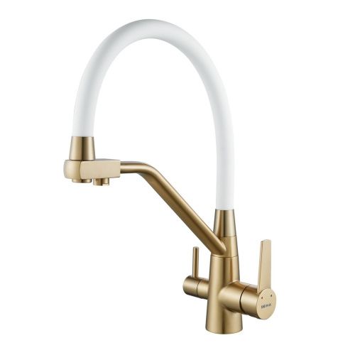 Смеситель для кухни Shevanik S968G с подключением фильтра питьевой воды, белый/золото