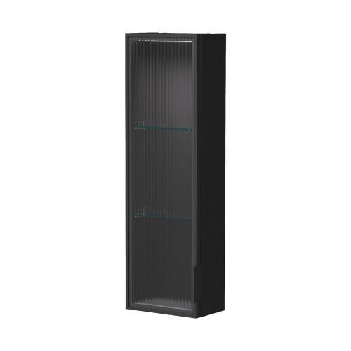 Шкаф со стеклом узкий универсальный Stoune 25.1D, sSTOUNE25.1D.R/L-35, дуб черный