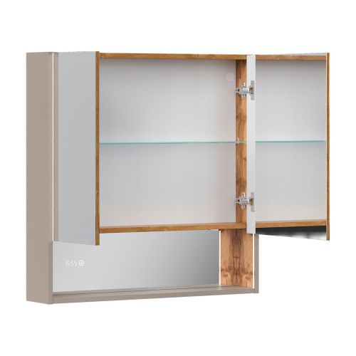 Шкаф зеркальный EQUIL Gleam 80.2D szGLEAM.LED.80.2D-25, амарок/дуб вотан