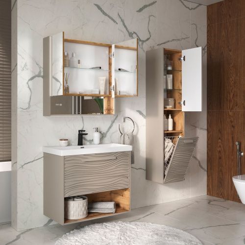 Шкаф зеркальный EQUIL Gleam 80.2D szGLEAM.LED.80.2D-25, амарок/дуб вотан