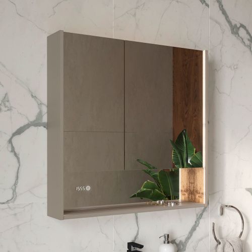 Шкаф зеркальный EQUIL Gleam 80.2D szGLEAM.LED.80.2D-25, амарок/дуб вотан