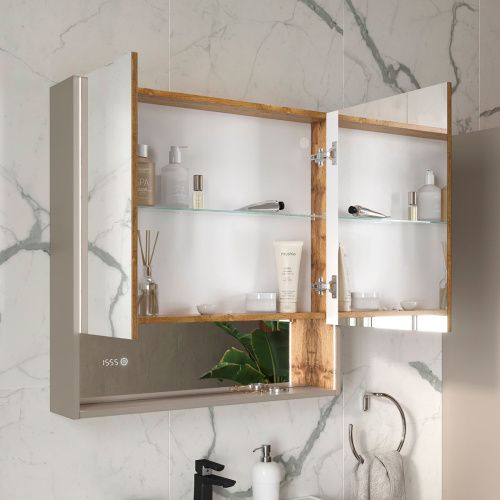 Шкаф зеркальный EQUIL Gleam 80.2D szGLEAM.LED.80.2D-25, амарок/дуб вотан