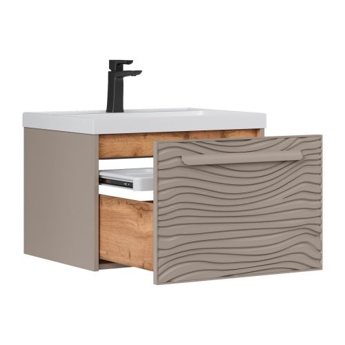 Тумба для ванны подвесная Gleam 60.1Y tpGLEAM60.1Y-25, амарок/дуб вотан м раковиной Prime 60 78857