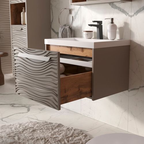 Тумба для ванны подвесная Gleam 60.1Y tpGLEAM60.1Y-25, амарок/дуб вотан м раковиной Prime 60 78857