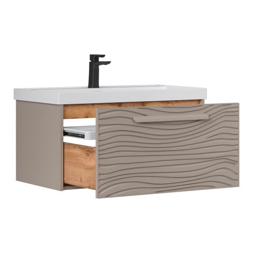 Тумба подвесная Gleam 80.1Y tpGLEAM80.1Y-25, амарок/ дуб вотан  раковина Prime 80 (78857)