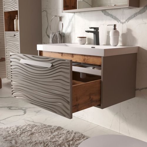 Тумба подвесная Gleam 80.1Y tpGLEAM80.1Y-25, амарок/ дуб вотан  раковина Prime 80 (78857)