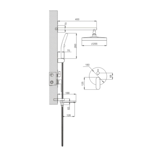 Душевая система встраиваемая BELZ B80713-3, оружейная сталь