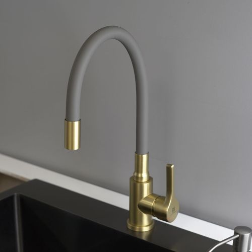 Смеситель для кухни Wasser Zimmer ZM-7781-2K-757 матовое золото, гибкий излив графит, SUS304 (12)