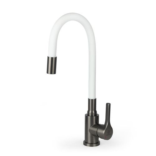 Смеситель для кухни Wasser Zimmer ZM-7781-2Q-768 графит, гибкий излив белый, SUS304 (12)