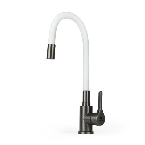 Смеситель для кухни Wasser Zimmer ZM-7781-2Q-768 графит, гибкий излив белый, SUS304 (12)