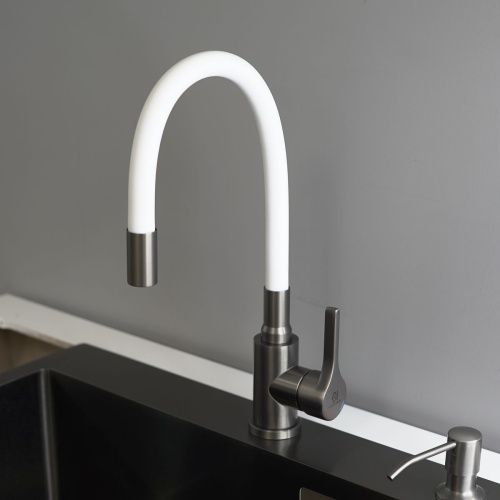 Смеситель для кухни Wasser Zimmer ZM-7781-2Q-768 графит, гибкий излив белый, SUS304 (12)