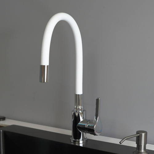Смеситель для кухни Wasser Zimmer ZM-7781-2-768 хром, гибкий излив белый, SUS304 (12)