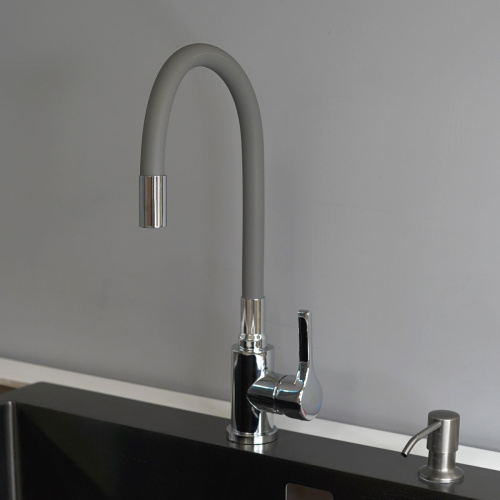 Смеситель для кухни Wasser Zimmer ZM-7781-2-757 хром, гибкий излив графит, SUS304 (12)