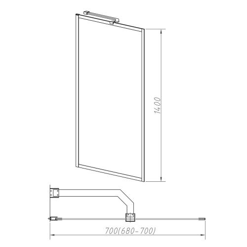 Шторка на ванну Vincea VSB-41700CLB, 700*1400, черный, стекло прозрачное