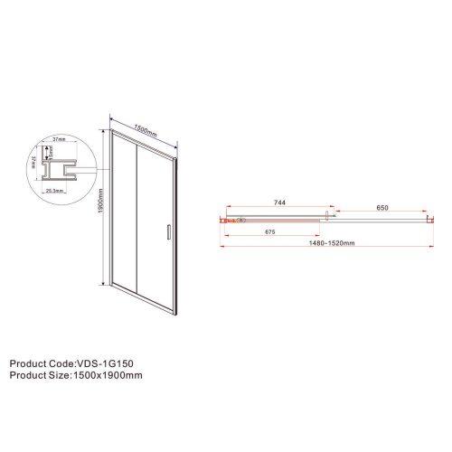 Душевая дверь Vincea Garda VDS-1G150CLGM, 1500, вороненая сталь, стекло прозрачное