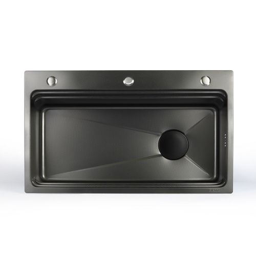 Мойка для кухни врезная Knois KN754608 черная из нержавеющей стали, 78*46 см с сифоном