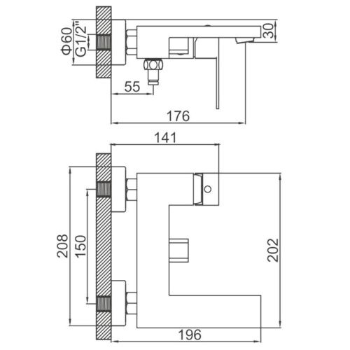 Смеситель для ванны LEDEME L73025D, с коротким изливом, графит