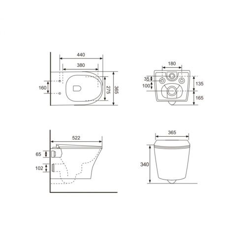Унитаз подвесной (Торнадо) Knois KN9710503 безободковый, с крышкой Soft-close 522х365х340 мм.