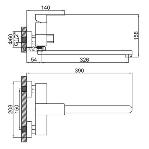 Смеситель для ванны LEDEME L72225D, с длинным изливом, графит
