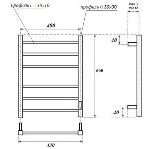 Полотенцесушитель электрический 85Вт APEXTERMO Терра TR00164GLB 600x400 мм золотой матовый
