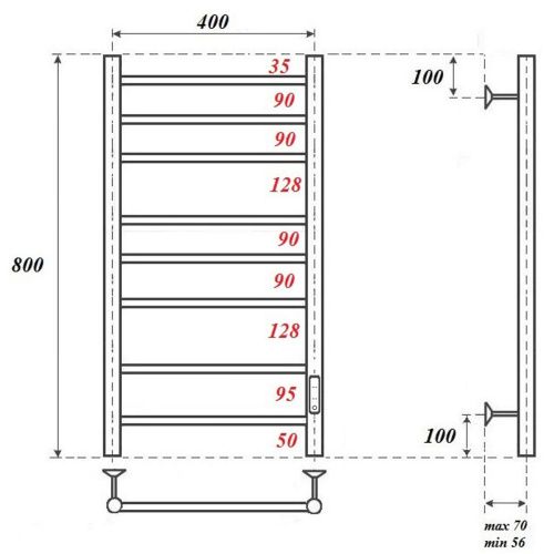 Полотенцесушитель электрический 100Вт APEXTERMO Стелла ST00184WM 800x400 мм белый матовый